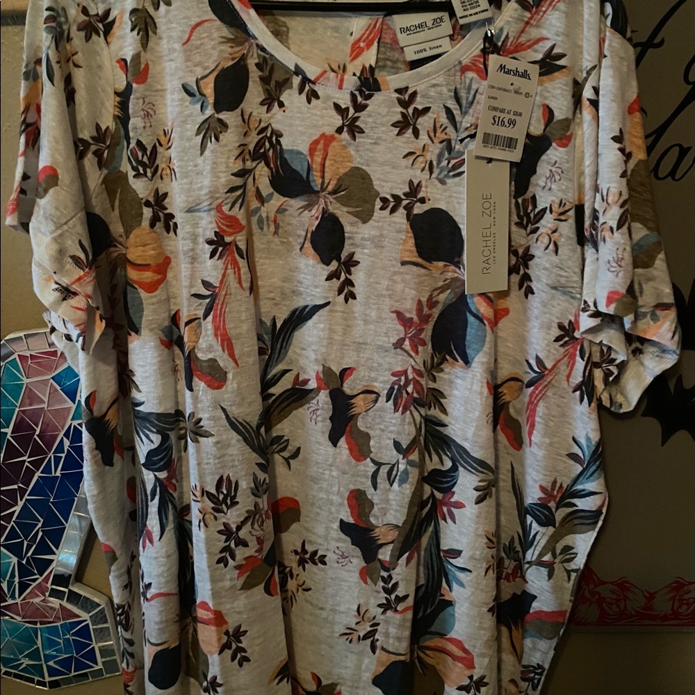NWT blouse white w floral 2X